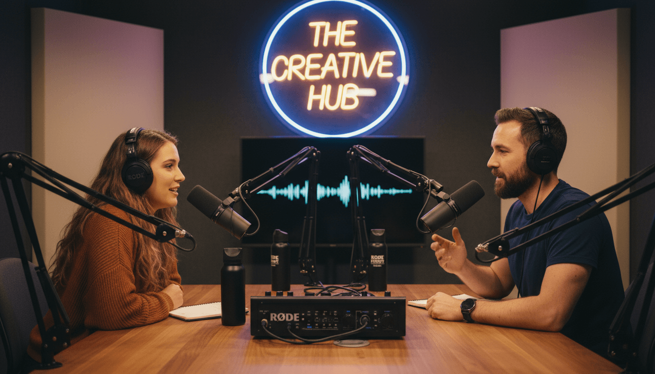 Podcast microphone in a professional studio