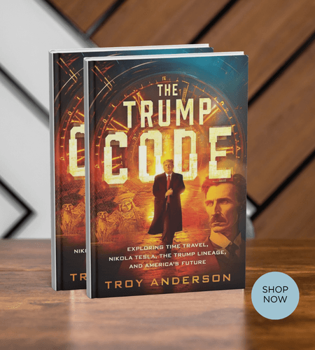 Two copies of 'The Trump Code' by Troy Anderson featuring Donald Trump and Tesla.