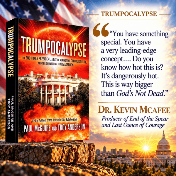 Trumpocalypse book cover featuring the White House under a fiery sky with a promotional quote.