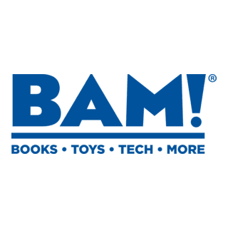 Blue BAM! logo featuring an exclamation point and tagline Books, Toys, Tech, and More.