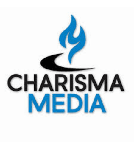 Charisma Media logo with a blue flame icon, black swoosh, and stylized company name.