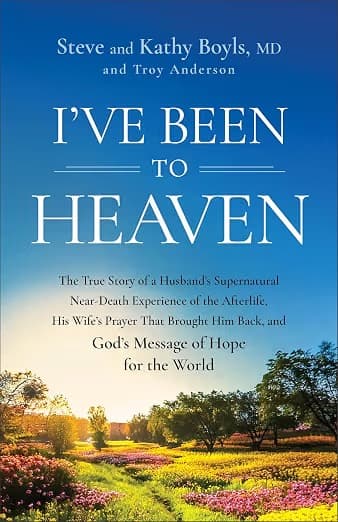 "I've Been to Heaven" book cover featuring a sunlit landscape of colorful flower fields.