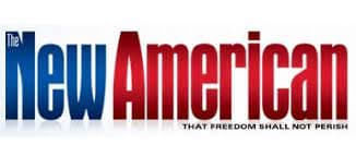 Blue and red The New American logo with the slogan "That freedom shall not perish".