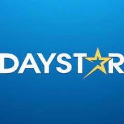 Daystar logo with white bold text and a yellow star on a blue background.